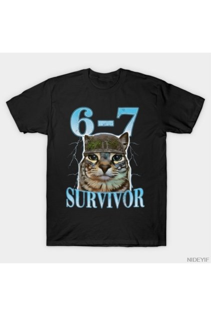 Saying 67 Cats Tummy Ache Survivor Cat Six Seven Men's Women's T-Shirt 100% Cotton Lu T-Shirts K