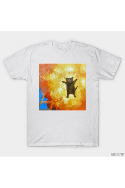 Funny Boom Meow Flying Cat Meme T-Shirt for Men Women 100% Cotton t Shirts Short Sleeve