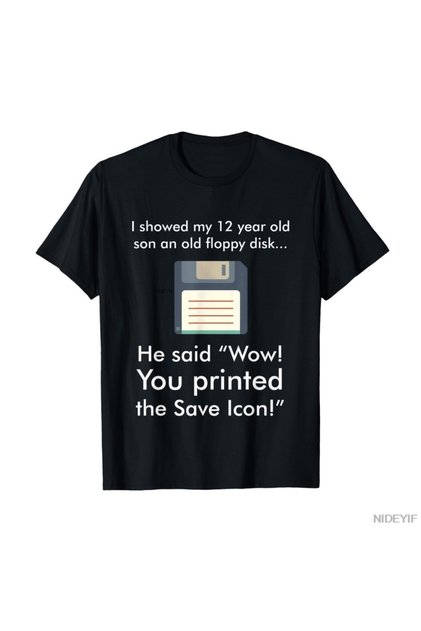 Funny Computer Scientist Save the Floppy Printed Icon T-Shirt Men Women 100% Cotton Tee Shirt