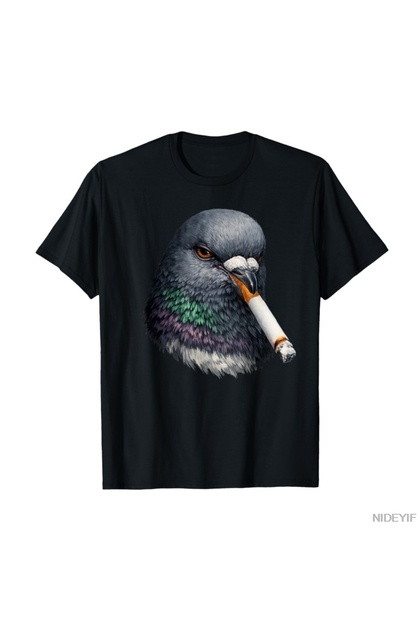 Komik Sigara İçen Güvercin Meme Dumanlı Kuş Güvercinler Yarış Sevgilisi T-shirt Erkekler Kadı