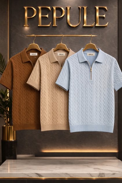Men's 3-Pack Polo Collar Textured Knit Regular Cotton Multicolor T-shirt