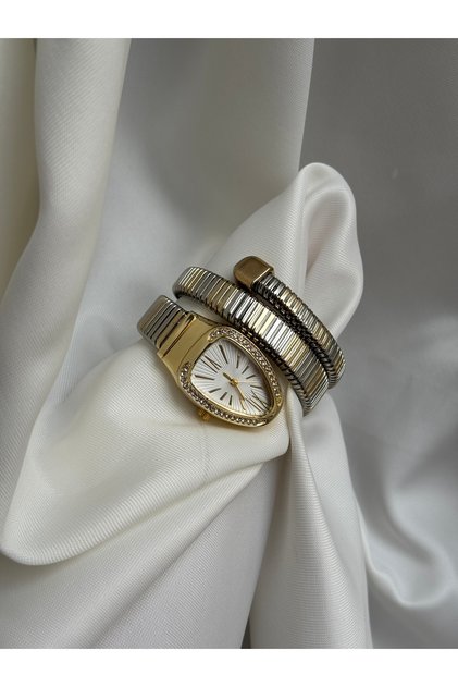 Stainless Steel Snake Coil Model Silver-Gold Plated Watch
