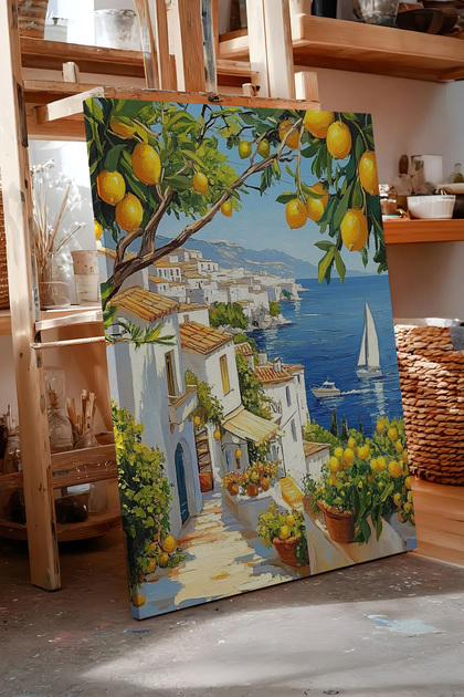 Zestia Kanvas Tablo Akdeniz Sahili Limon Ağacı ve Deniz Premium
