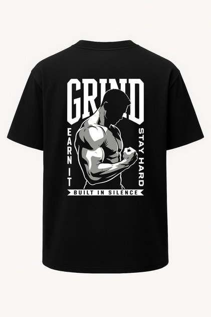 تي شيرت Grind Fitness GYM Back مطبوع ذو مقاس كبير وقصة واسعة