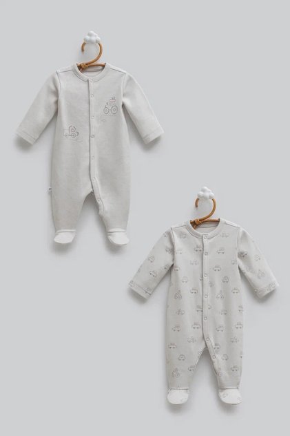 100% Cotton 2-Piece Car Set Patterned Baby Boy Booties and Overalls Set