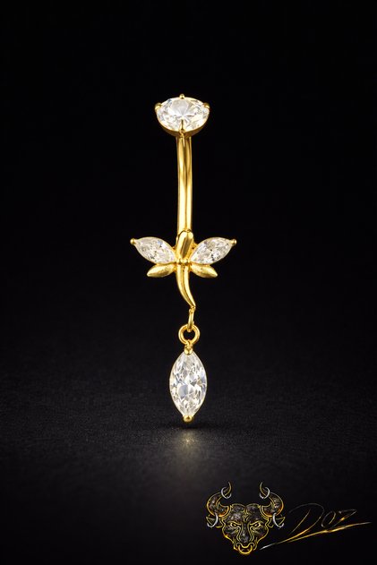 316L Cerrahi Çelik Yusufçuk Markiz Sallantı Zirkon Çelik Göbek Piercing