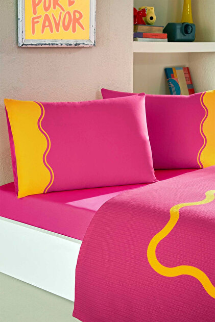 Özdilek Neon Wave Fitted Çarşaf Çift Kişilik Pike Takımı - Pembe