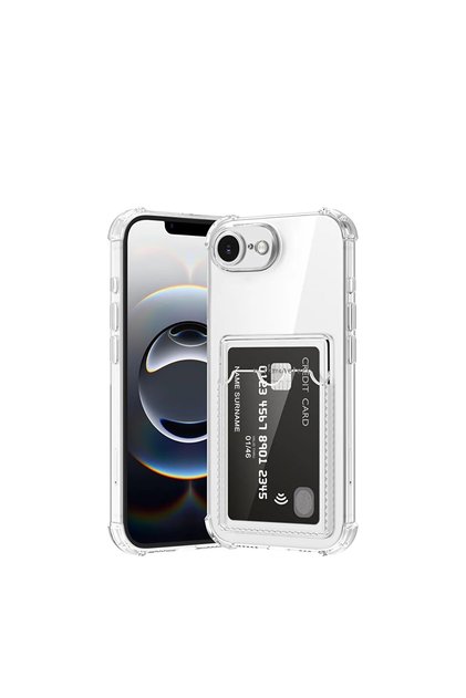iPhone 16E Compatible Card Holder Pack Wallet Transparent Edge Protected Corners Tank Phone Case