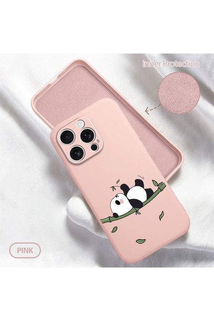 iPhone 16 Pro Compatible Soft Silicone Phone Case with Velvet Camera Protections Panda Pattern