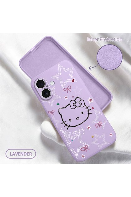 iPhone 16 Compatible Soft Silicone Phone Case with Velvet Camera Protections Hello Kitty Pattern