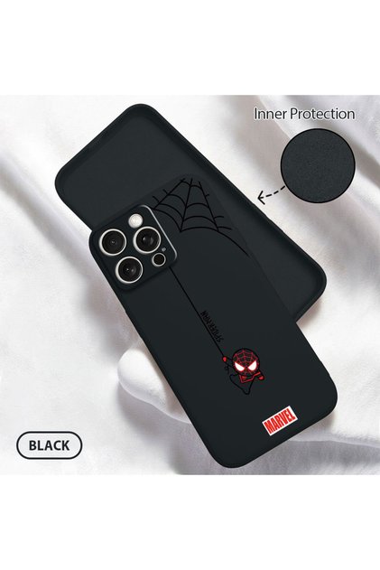 iPhone 15 Pro Max Compatible Soft Silicone Phone Case with Velvet Inside and Camera Protection Spiderman Pattern