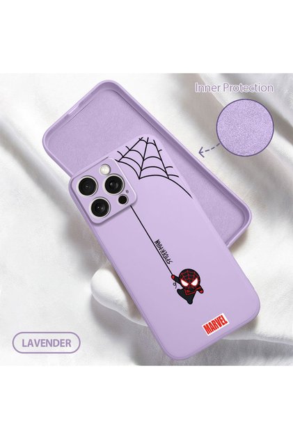 iPhone 15 Pro Max Compatible Soft Silicone Phone Case with Velvet Inside and Camera Protection Spiderman Pattern