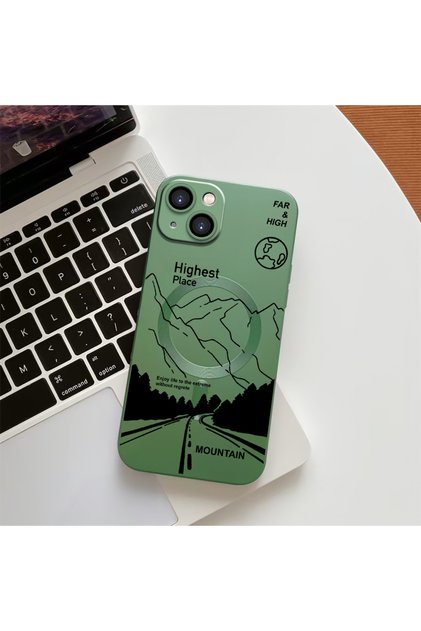 iPhone 13 Compatible Transparent Magsafe Wireless Soft Silicone Phone Case High Mountain Pattern