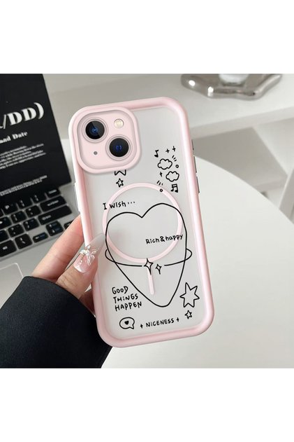 iPhone 15 Compatible Transparent Magsafe Wireless Corner Silicone Phone Case with Lettering Pattern