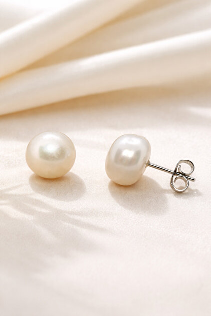 Gerçek İnci Beyaz Top Küpe (8mm) Çelik