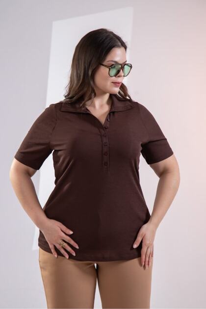 3330873 Women's Plus Size Button Detailed Blouse Brown