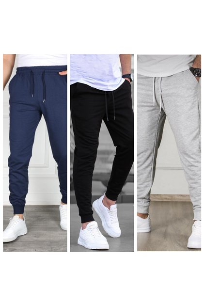 3-Piece Men's Ribbed Leg Relaxed Fit Sweatpants (Regenerated Fabric)