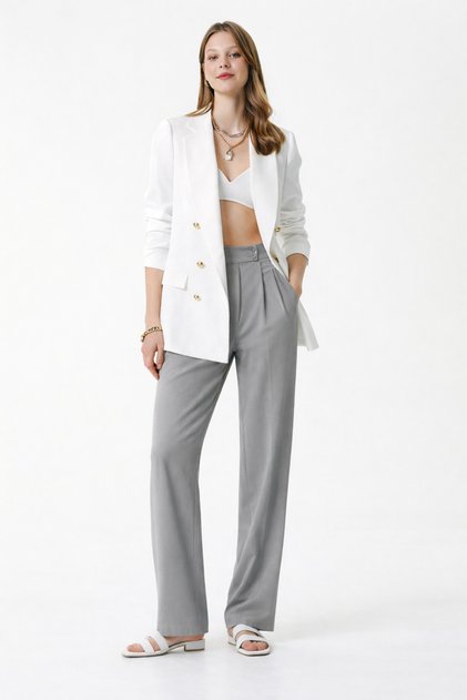 High Waist Crepe Palazzo Pants – Wide-Leg , Flowy Textured , Office & Casual Stylish