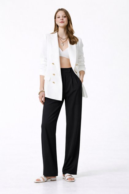 High Waist Crepe Palazzo Pants – Wide-Leg , Flowy Textured , Office & Casual Stylish