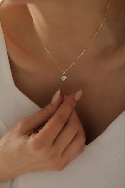 925 Ayar Gümüş ,Gold Kaplamalı Çift Renk Diamond Model Kolye