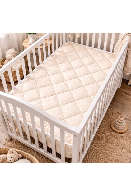 Protectie saltea Patut Bebe Lana Merino 100% | 70x120 cm 900 g mp Husa Bumbac Topper Saltea, Crem