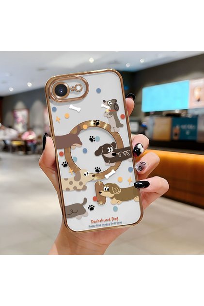 iPhone 16E Compatible Transparent Soft Silicone Magsafe Wireless Phone Case Dog Pattern