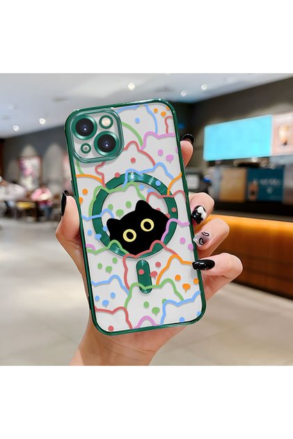 iPhone 13 Compatible Transparent Soft Silicone Magsafe Wireless Phone Case Cat Pattern