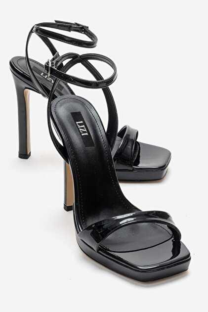 Lizy Shoes Women's Black Patent Leather Platform Heeled Sandals 12 cm  Single Strap Evening Dress Shoes- Trendyol