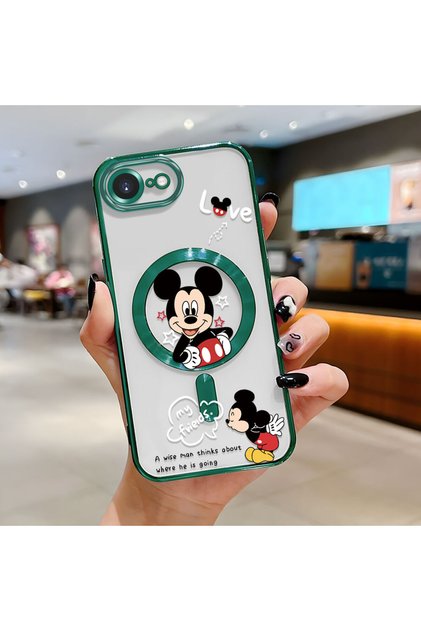 iPhone 16E Compatible Transparent Soft Silicone Magsafe Wireless Phone Case Mickey Pattern
