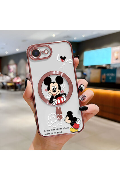 iPhone 16E Compatible Transparent Soft Silicone Magsafe Wireless Phone Case Mickey Pattern