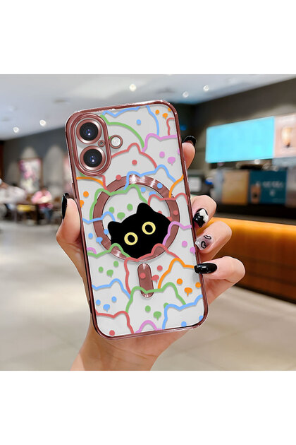 iPhone 16 Compatible Transparent Soft Silicone Magsafe Wireless Phone Case Cat Pattern