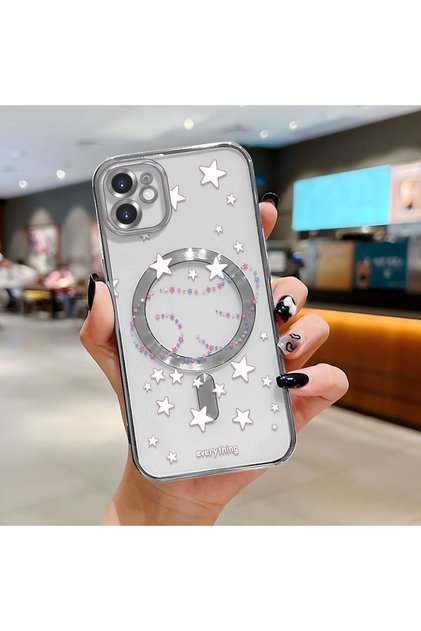 iPhone 11 Compatible Transparent Soft Silicone Magsafe Wireless Phone Case Star Pattern