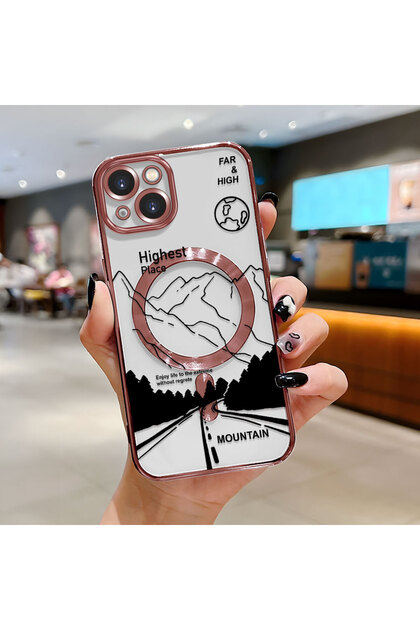 iPhone 13 Compatible Transparent Soft Silicone Magsafe Wireless Phone Case Mountain Pattern