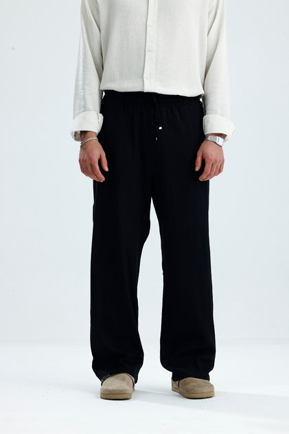 Erkek Pamuk Görünümlü Keten Relaxed Fit Pantolon