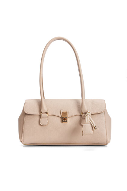 Women's Clamshell Lock and Charm Detailed Handbag and Shoulder Bag