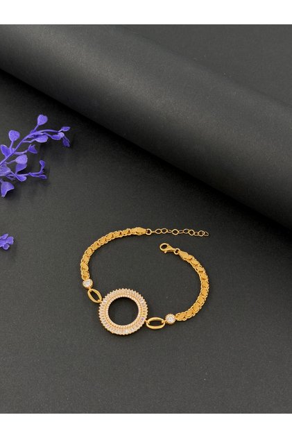 925 Ayar Gümüş Pullu Zincirli Baget Taşlı Çeyrek Altın Bilekliği