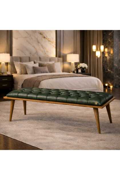 Premium Jamaica Bench Haki Deri Kapitoneli – Modern Yatak Ucu & Antre Bench