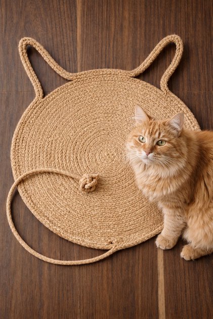100% Organic Jute Rope Cat Scratching Mat - Natural Knitted Cat Bed Oval 35X60 cm