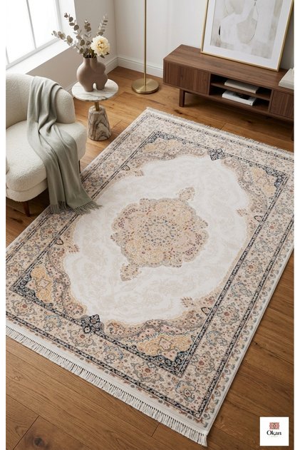Royal Heritage Exclusive: Sanat Eseri Dokusunda Fildişi Altın Salon Halısı