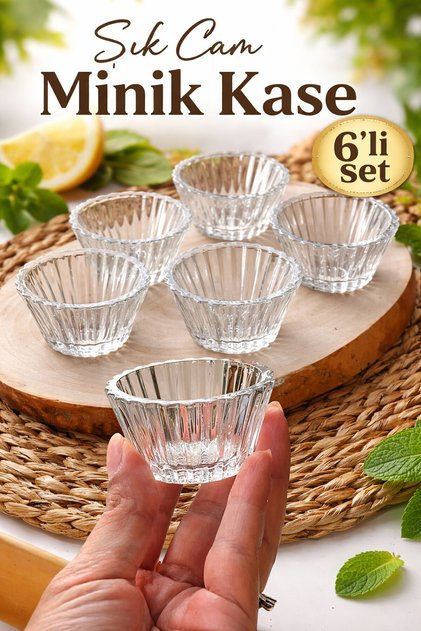 Lüks Cam Mini Sunumluk Kase 6’lı Set