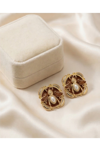 Gold bordo renk arı küpe