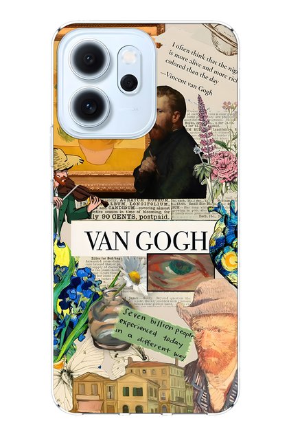 Oppo Reno 14F Compatible Van Gogh Collage Patterned Transparent Phone Case