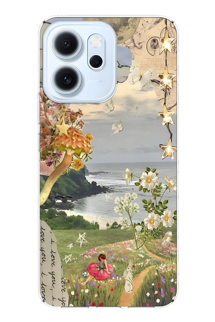 Oppo Reno 14F Compatible Dream Garden Patterned Transparent Phone Case