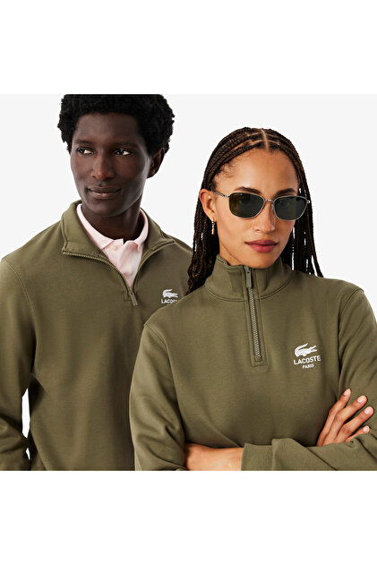 Lacoste High Neck Zip-Up Print Erkek Yeşil Sweatshirt - Fiyatı