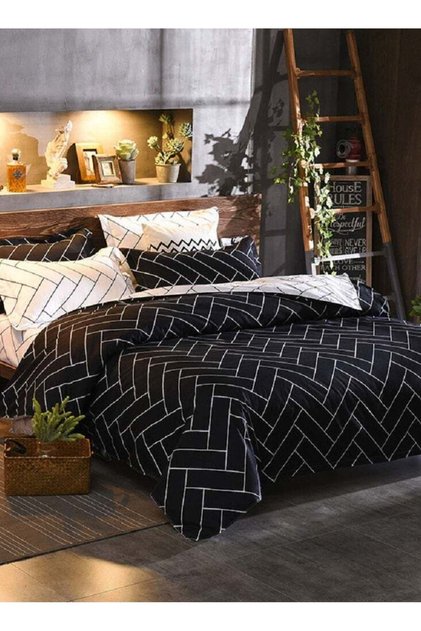 6-Piece Double Size Printed Design Duvet Cover Set Cotton Black