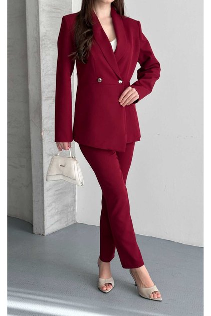 Double Blazer Jacket Trousers Suit Double Button Detail