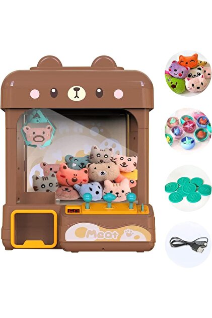 Mini Claw Machine, Volume Control and 60 Seconds Countdown, 2 Power Modes(Brown)