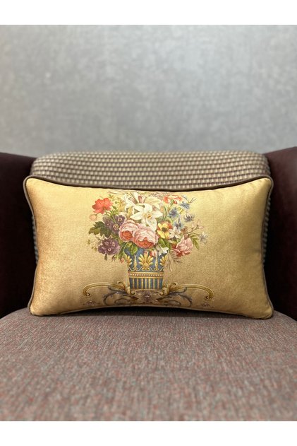 Velvet Light Brown Rectangular Classic Floral Corded Fabric 30X50