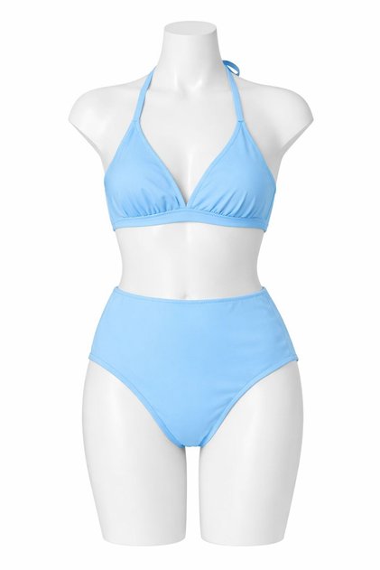 Women's Light Blue High Waist Bikini Set Triangle Neck Swimsuit Tie-Detail Shaping / Sculpting