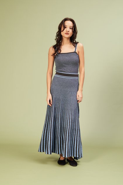 Striped Long Skirt Tricot Set
